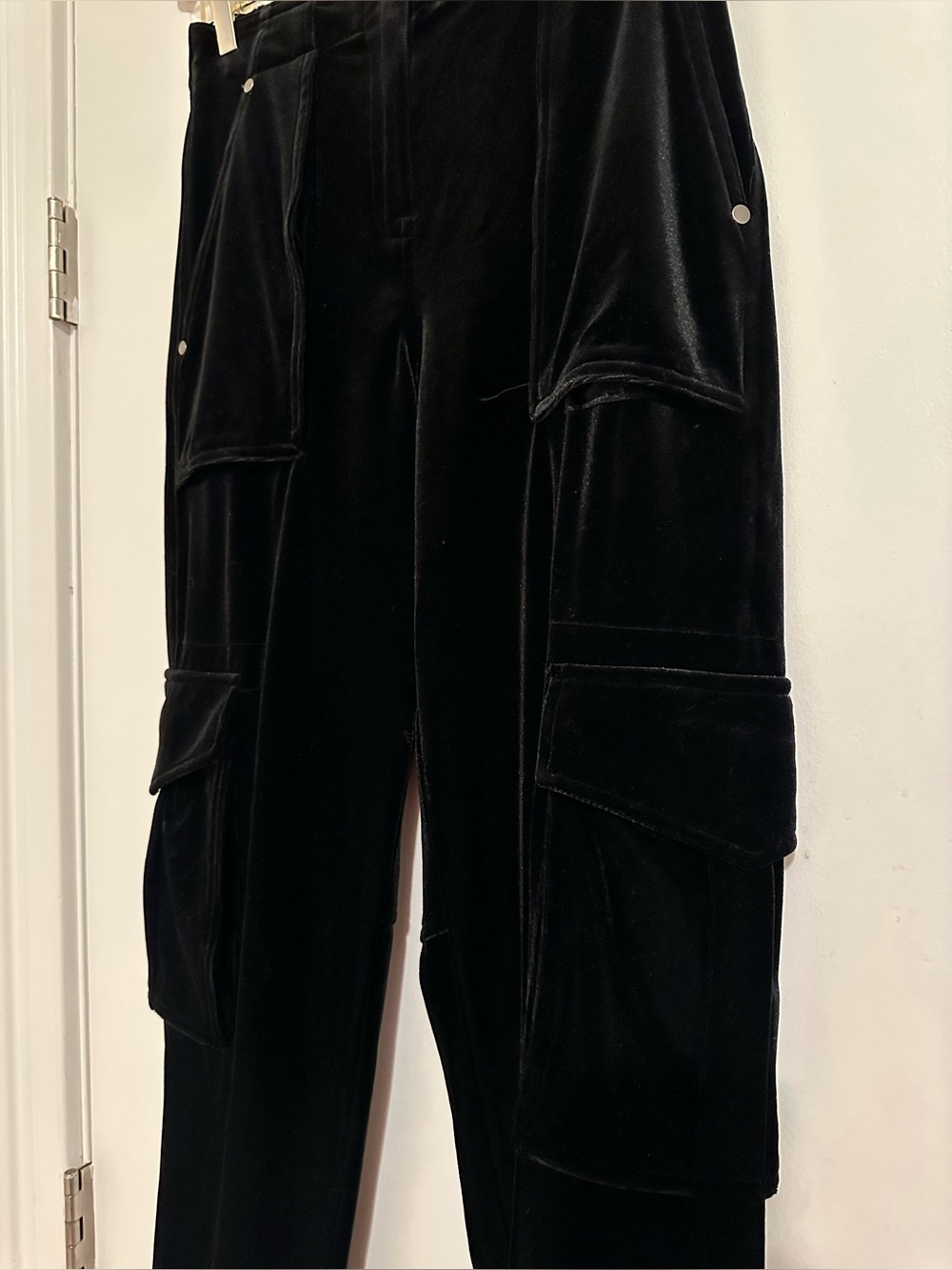 AllSaints Black Velvet Cargo Track Pants